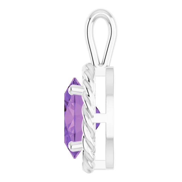 14K White Amethyst Rope Pendant-