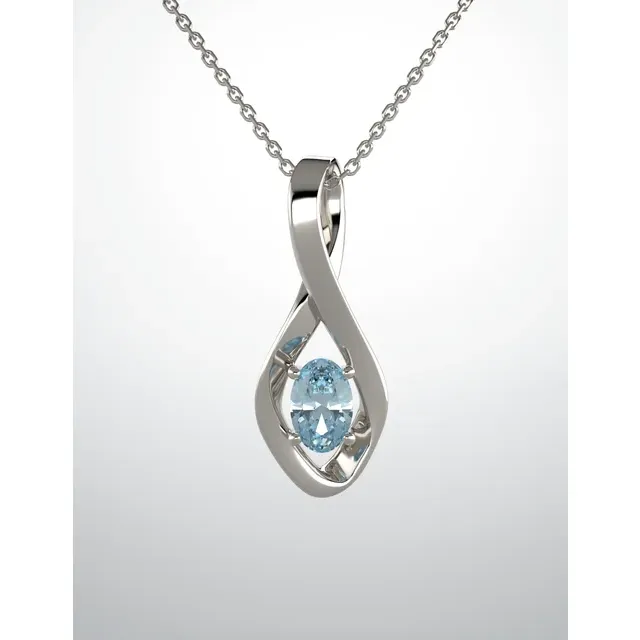 14K White Blue Zircon Pendant-