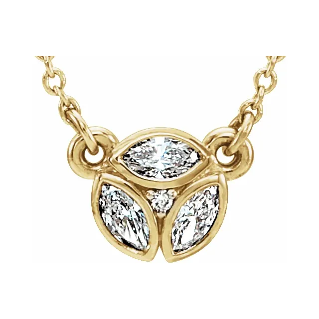 14K Yellow 3-Stone Marquise Diamond 16-18" Necklace-