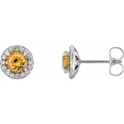 14K White 5 mm Round Citrine & 1/8 CTW Diamond Earrings-
