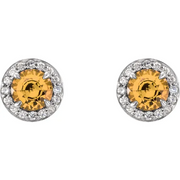 14K White 5 mm Round Citrine & 1/8 CTW Diamond Earrings-