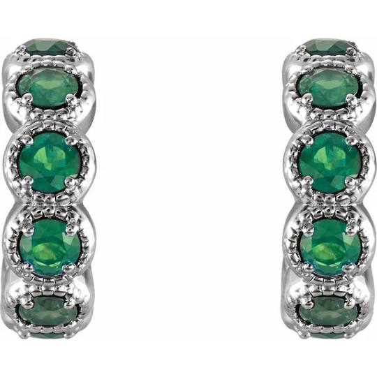 14K White Emerald Hoop Earrings