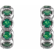 14K White Emerald Hoop Earrings-