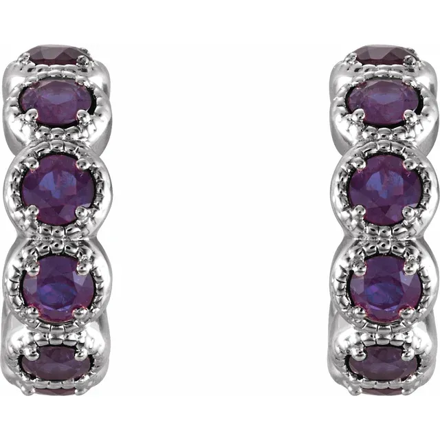 14K White Alexandrite Hoop Earrings-