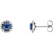 14K White Blue Sapphire & 1/6 CTW Diamond Earrings-