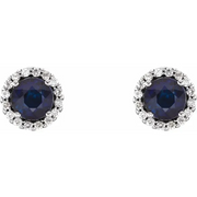 14K White Blue Sapphire & 1/6 CTW Diamond Earrings-