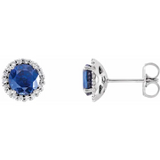 14K White Blue Sapphire & 1/8 CTW Diamond Earrings-