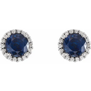 14K White Blue Sapphire & 1/8 CTW Diamond Earrings-