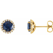14K Yellow Blue Sapphire & 1/8 CTW Diamond Earrings-