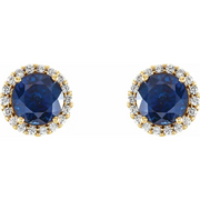 14K Yellow Blue Sapphire & 1/8 CTW Diamond Earrings-