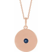 14K Rose Blue Sapphire Disc 16-18" Necklace-