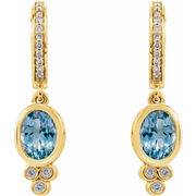 14K Yellow Aquamarine & 1/6 CTW Diamond Hoop Earrings-