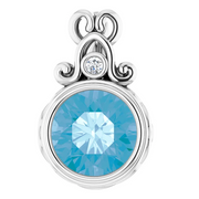 14K White Swiss Blue Topaz and .02 CTW Diamond Pendant-
