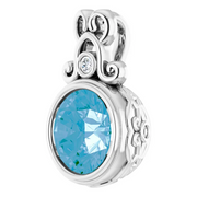 14K White Swiss Blue Topaz and .02 CTW Diamond Pendant-