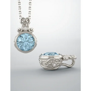 14K White Swiss Blue Topaz and .02 CTW Diamond Pendant-