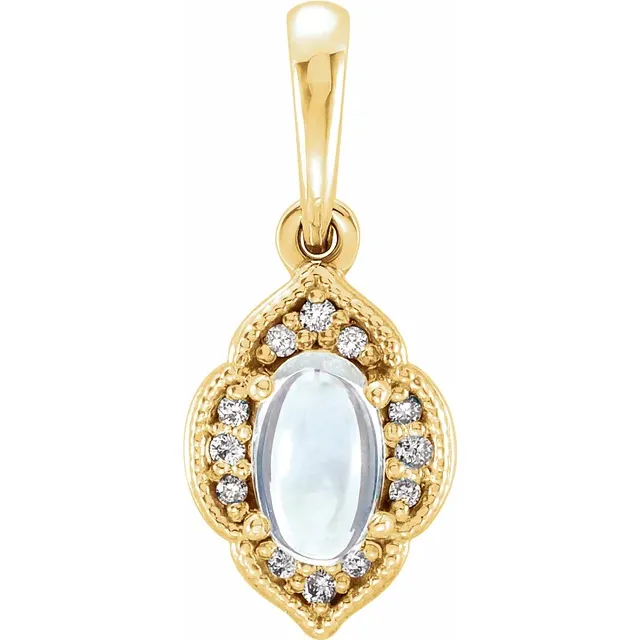 14K Yellow Rainbow Moonstone & .03 CTW Diamond Clover Pendant-