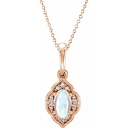 14K Yellow Rainbow Moonstone & .03 CTW Diamond Clover Pendant-