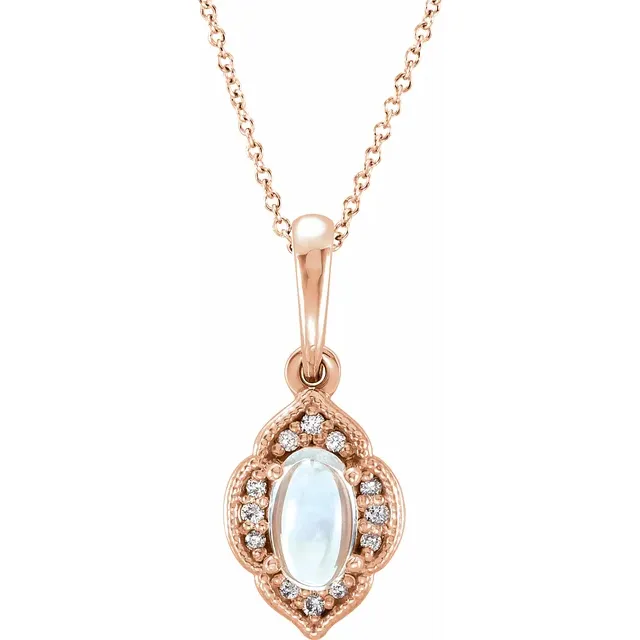 14K Yellow Rainbow Moonstone & .03 CTW Diamond Clover Pendant-