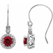 14K White Lab-Grown Ruby & 1/6 CTW Diamond Halo-Style Earrings-