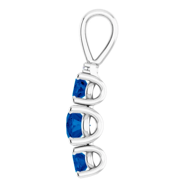 14K White 6x4 mm Oval Lab-Grown Blue Sapphire & .025 CTW Diamond Pendant-