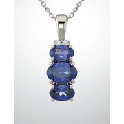 14K White 6x4 mm Oval Lab-Grown Blue Sapphire & .025 CTW Diamond Pendant-