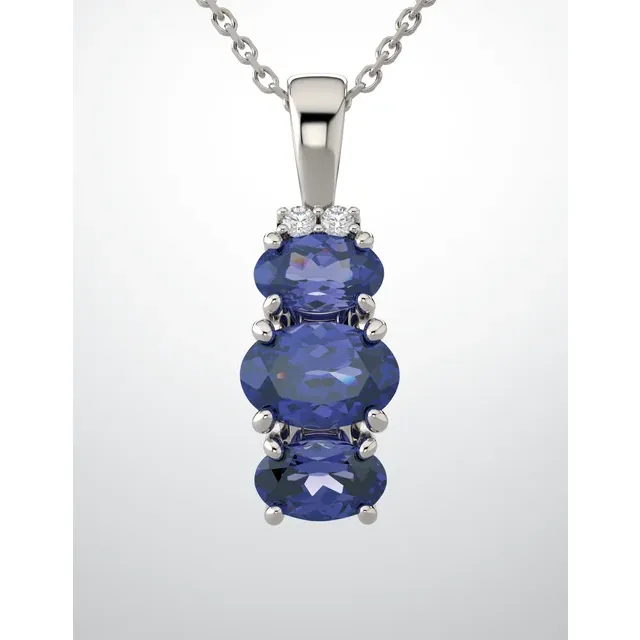 14K White 6x4 mm Oval Lab-Grown Blue Sapphire & .025 CTW Diamond Pendant-