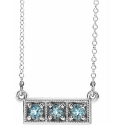 14K White Aquamarine Three-Stone Granulated Bar 16-18" Necklace-