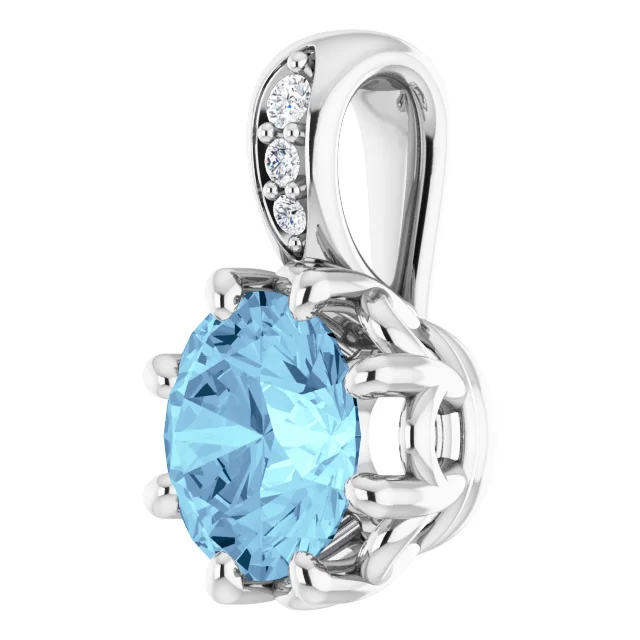 14K White Aquamarine & .02 CTW Diamond Pendant-