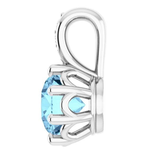 14K White Aquamarine & .02 CTW Diamond Pendant-