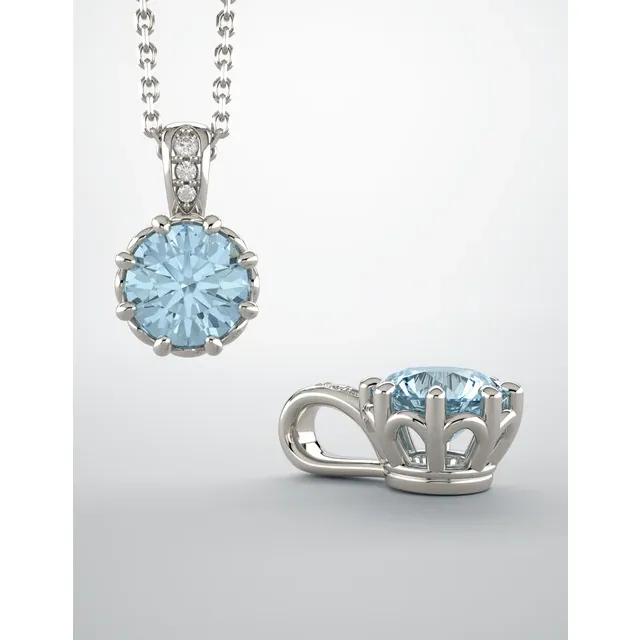 14K White Aquamarine & .02 CTW Diamond Pendant-