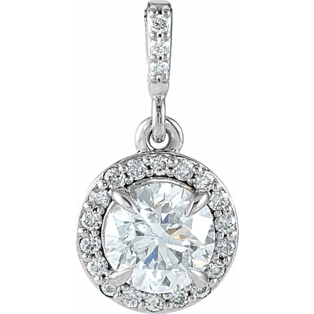 14K White 9/10 CTW Diamond Halo-Style Pendant-