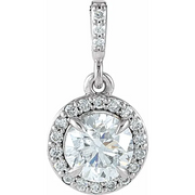 14K White 9/10 CTW Diamond Halo-Style Pendant-