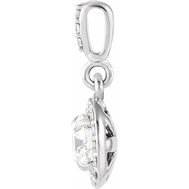 14K White 9/10 CTW Diamond Halo-Style Pendant-