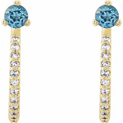 14K Yellow Aquamarine & 1/6 CTW Diamond Hoop Earrings-