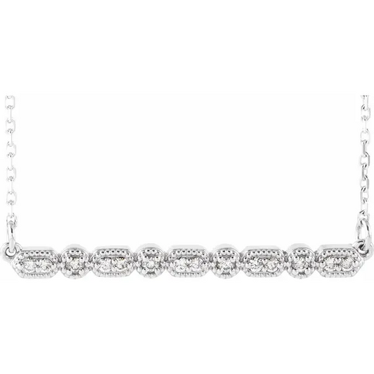14K White 1/1 CTW Diamond Milgrain Bar 16-18" Necklace