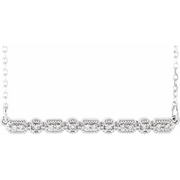 14K White 1/10 CTW Diamond Milgrain Bar 16-18" Necklace-