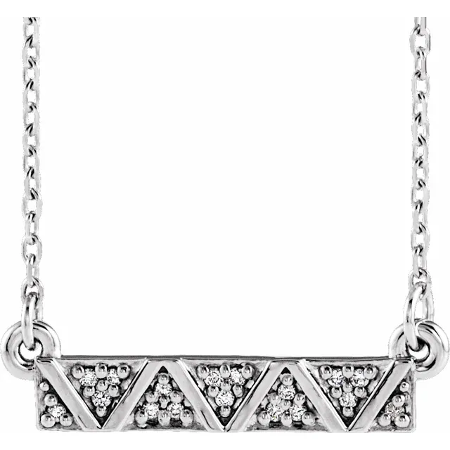14K White .05 CTW Diamond Geometric Bar 16-18" Necklace-