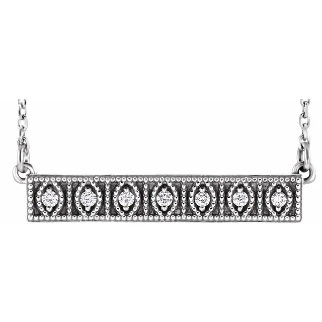 14K White .06 CTW Diamond Milgrain Bar 16-18" Necklace-