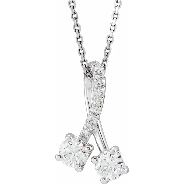 14K White Two-Stone Freeform 16-18" Necklace Mounting-