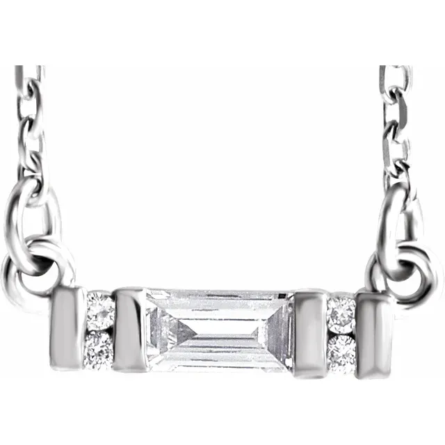 14K White 1/10 CTW Diamond Bar 16-18" Necklace-