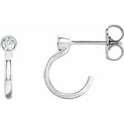 14K White .06 CTW Diamond Bezel-Set Hoop Earrings-