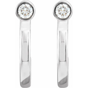 14K White .06 CTW Diamond Bezel-Set Hoop Earrings-