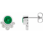 14K White Emerald & 1/8 CTW Diamond Earrings-
