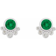 14K White Emerald & 1/8 CTW Diamond Earrings-