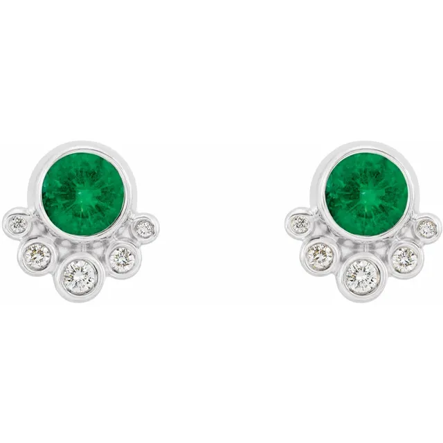 14K White Emerald & 1/8 CTW Diamond Earrings-
