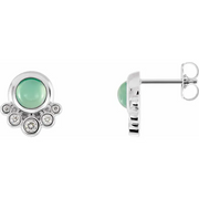 14K White Cabochon Pink Coral & 1/8 CTW Diamond Earrings-