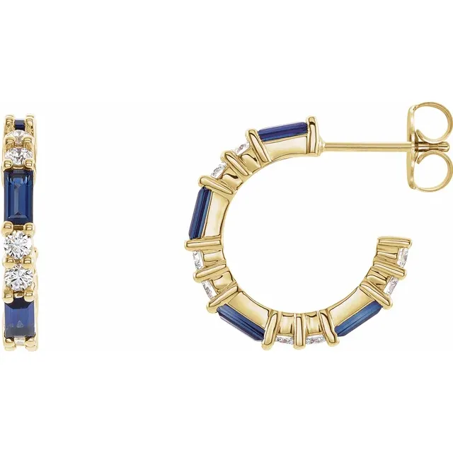 14K Yellow Lab-Grown Blue Sapphire & 1/2 CTW Diamond Earrings-