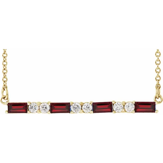 14K Yellow Garnet & 1/5 CTW Diamond Bar 16-18" Necklace