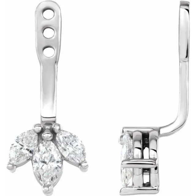 14K White 1/4 CTW Diamond Cluster Front-Back Earring Jackets-