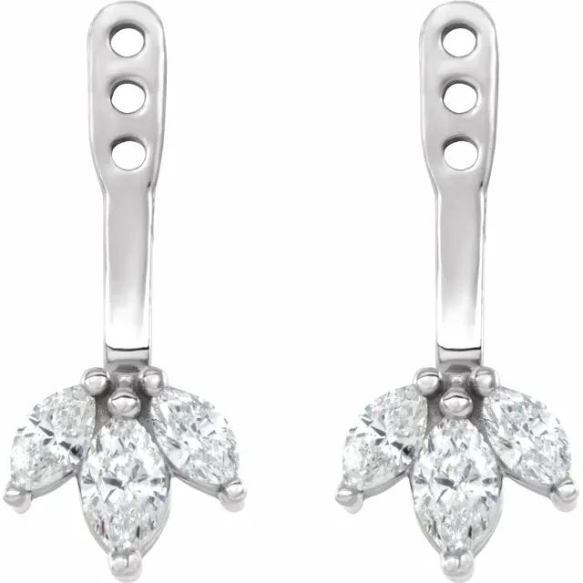 14K White 1/4 CTW Diamond Cluster Front-Back Earring Jackets-